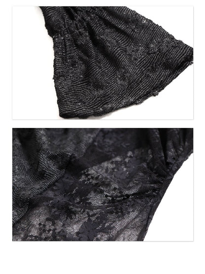 Flocked Lace Paneled Ruffled Shirt【s0000016067】