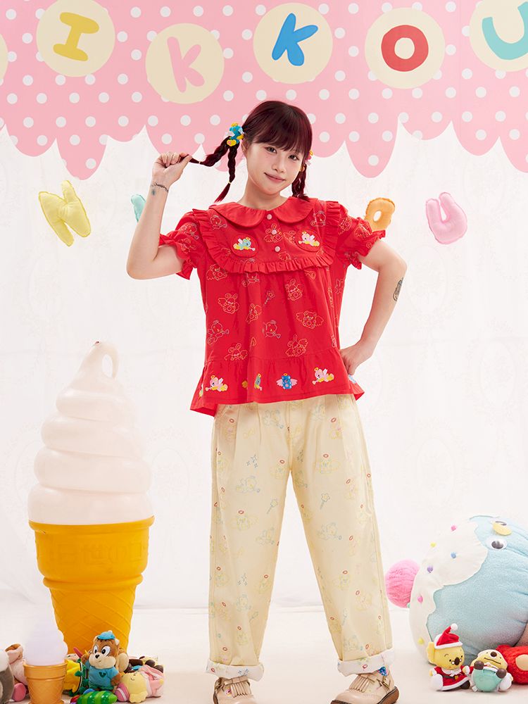 Animal angel heavy embroidery red doll shirt【s0000013184】