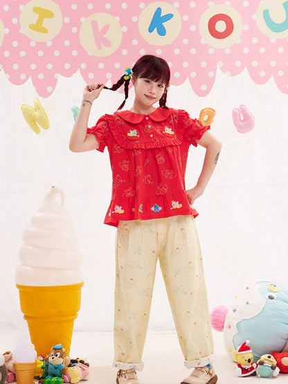 Animal angel heavy embroidery red doll shirt【s0000013184】