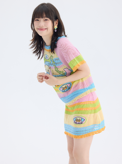 Hollow Knit Puppy Mini Skirt Set【s0000017689】