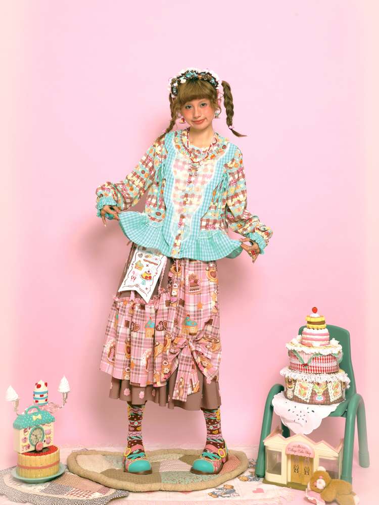 Embroidered Patch Design Bow Elastic Waist Skirt【s0000014515】