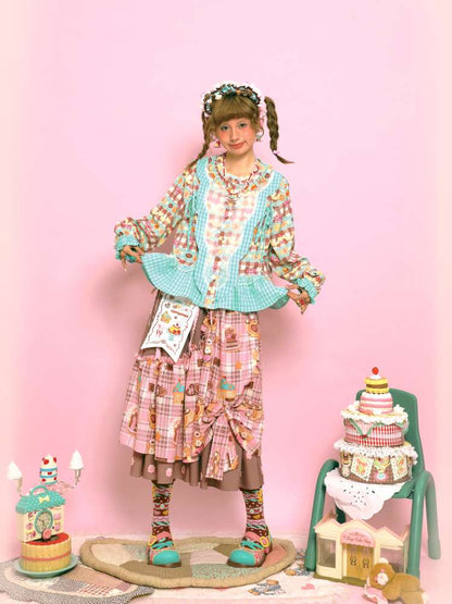 Embroidered Patch Design Bow Elastic Waist Skirt【s0000014515】