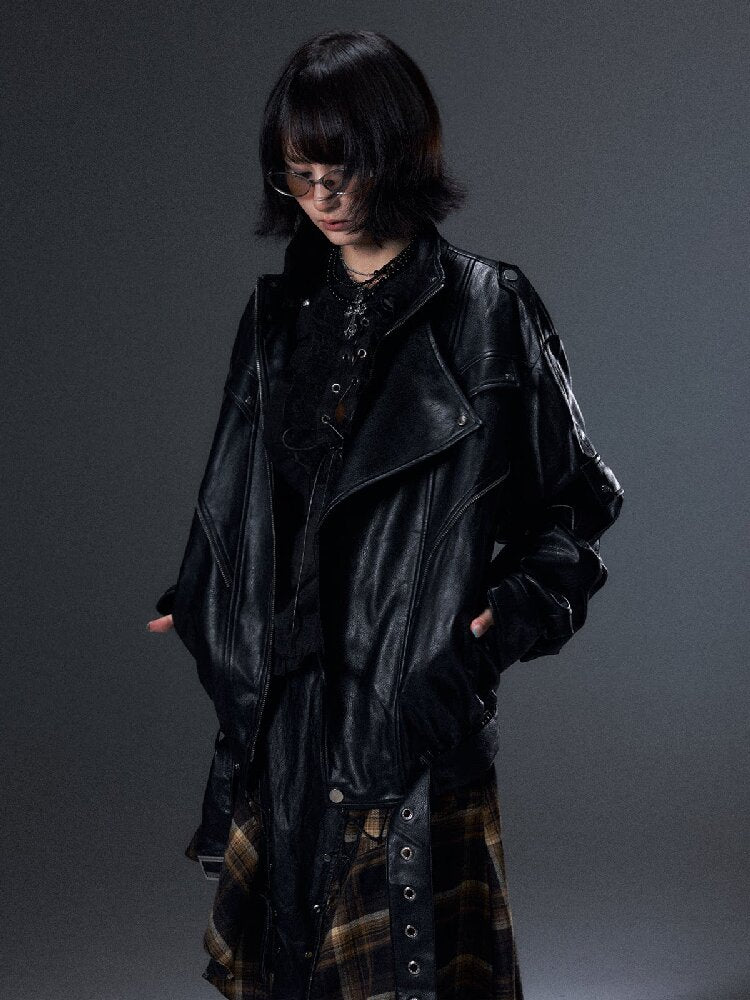 Punk Biker Large Lapel Leather Jacket【s0000018000】
