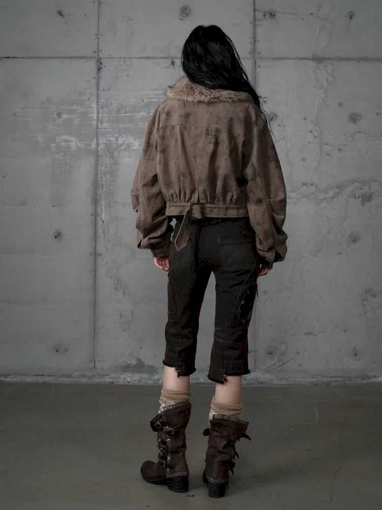 Plaid functional distressed dirty jacket【s0000014114】