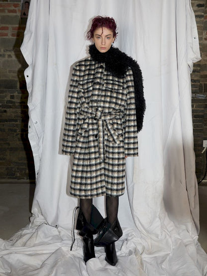 Wool Scarf Plaid Coat [S0000010945]