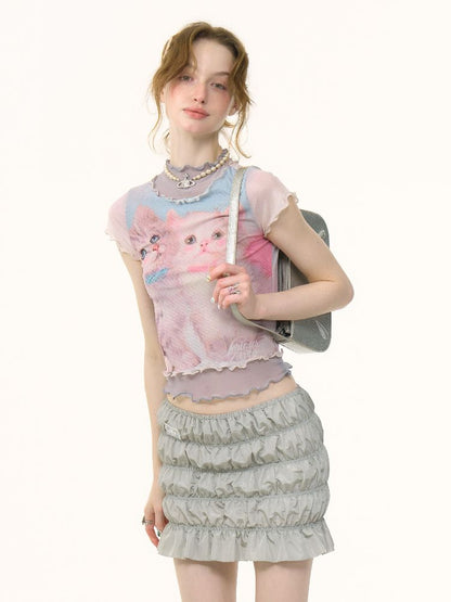 Cat Printed Short Sleeve T-shirt【s0000012255】