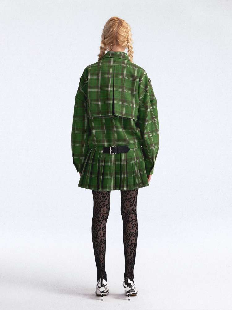 Asymmetrical Pleated Check Coat【s0000015390】
