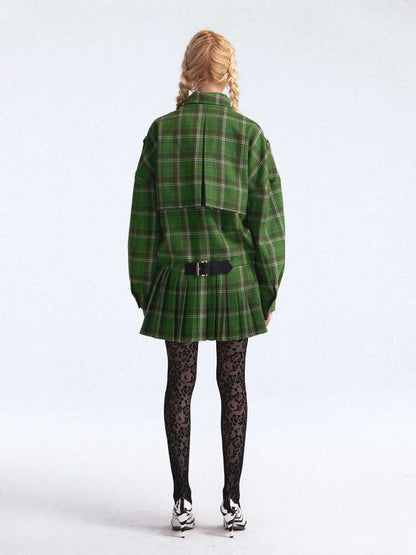 Asymmetrical Pleated Check Coat【s0000015390】