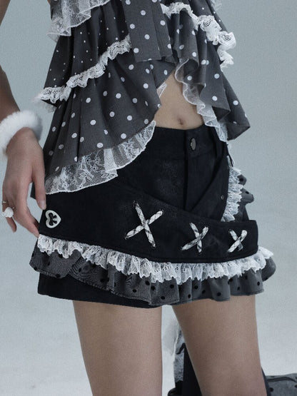 Leather Splicing Polka Dot Skirt【s0000016720】