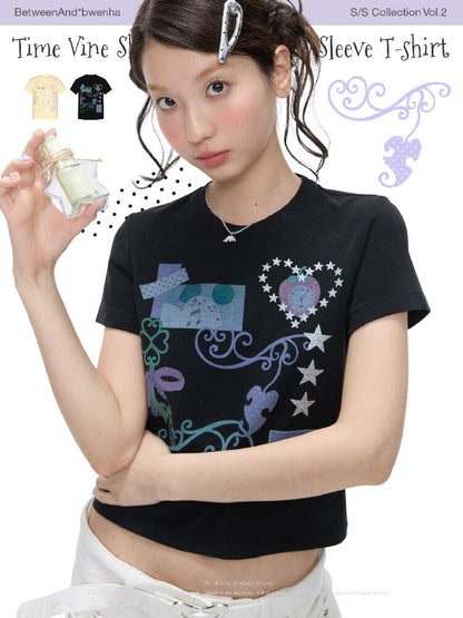 Two Color Vine Slim Short T-Shirt【s0000016407】