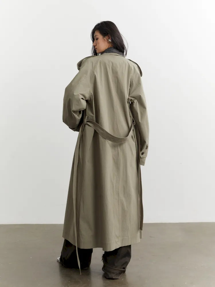 Fake Two Detachable Collar Contrast Color Long Trench Coat【s0000014036】