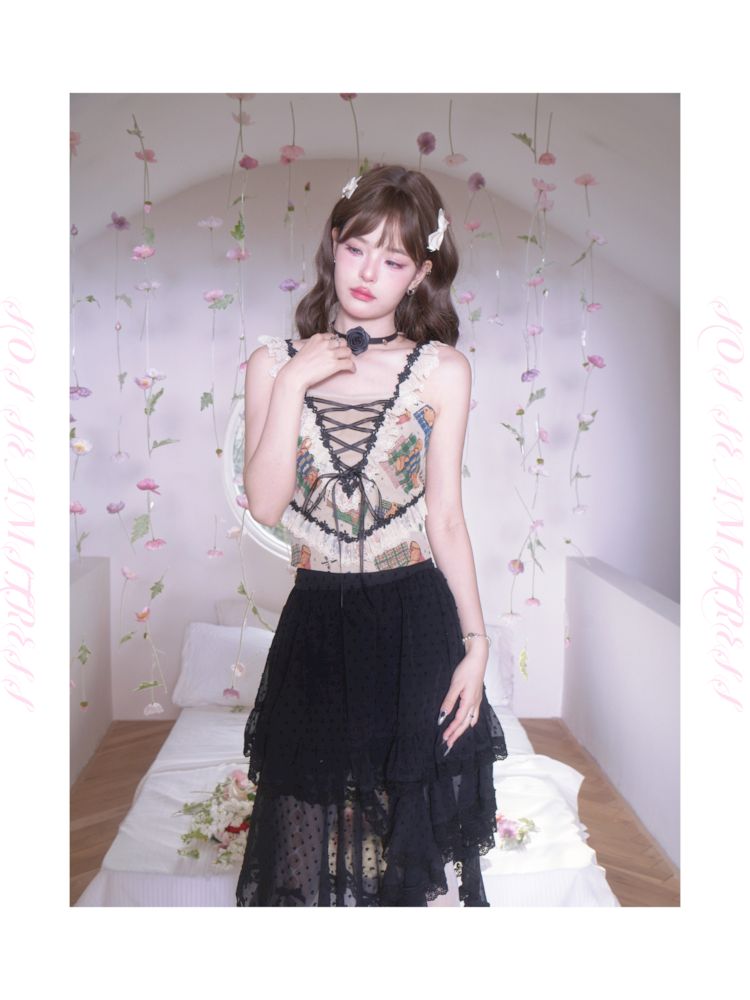 Polka Dot Irregular Hem Lace Ruffle Half Skirt【s0000007872】