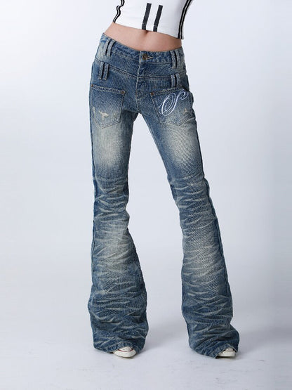 Washed Water Ripple Bootcut Jeans【s0000016184】