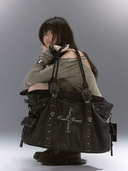 Dark Leather Cross Graffiti Bag【s0000018107】