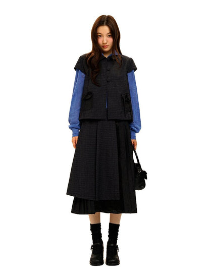 Plaid Puff Sleeve Skirt Set【s0000017925】