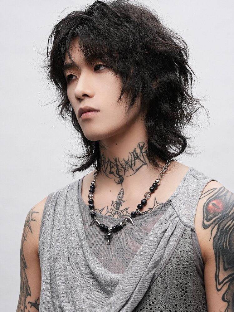 Purple Night Y2K Punk Beaded Necklace【s0000018983】