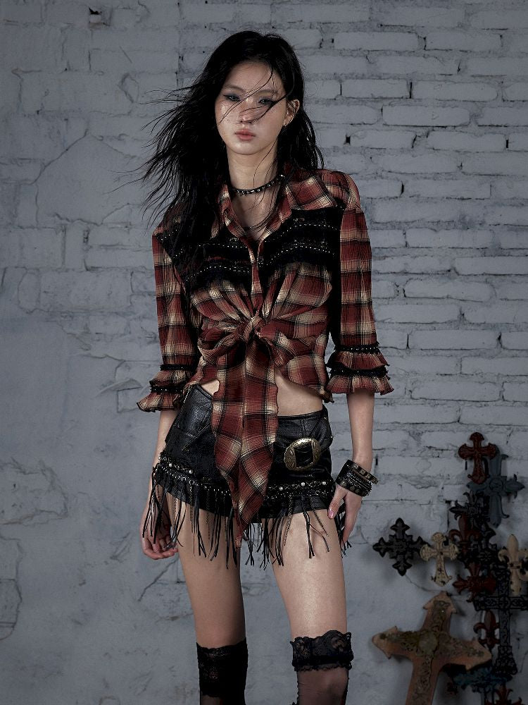 Flare Mid Sleeve Tie Short Blouse【s0000011820】