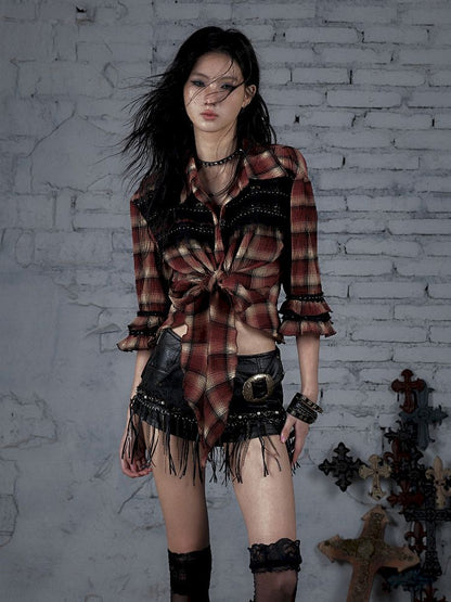 Flare Mid Sleeve Tie Short Blouse【s0000011820】