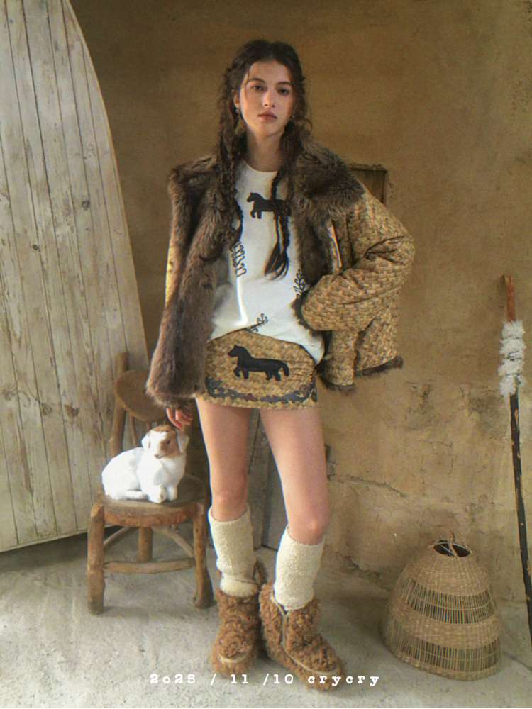 Striped Patchwork Pony Print T-Shirt【s0000014899】