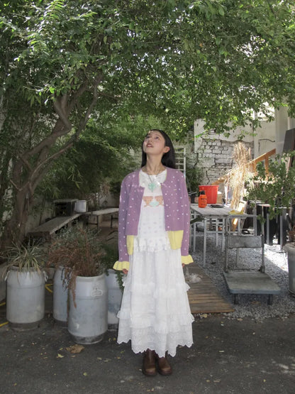 Patchwork Maxi Dress Cake-Style Skirt【s0000014166】