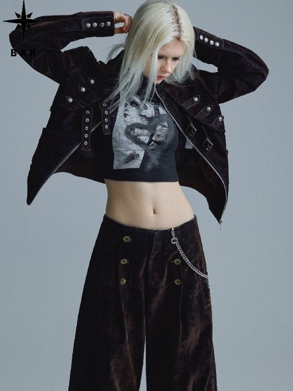 Mottled Velvet Buttoned Wide-Leg Pants【s0000018557】
