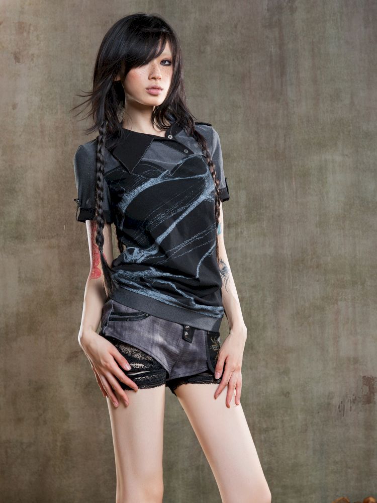 Lapel Short Sleeve Backless t-shirt【s0000012646】