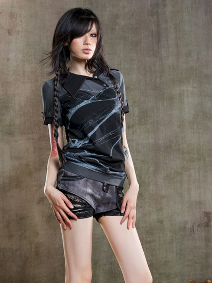 Lapel Short Sleeve Backless t-shirt【s0000012646】