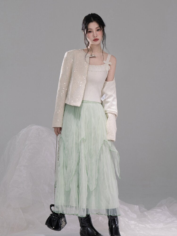 Cloud Woven White Bow Wool Vest【s0000015740】