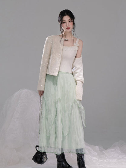 Cloud Woven White Bow Wool Vest【s0000015740】