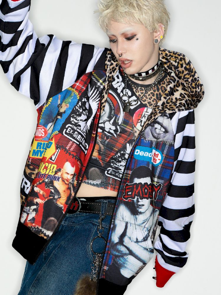 American Punk Leopard Print Zipper Sweatshirt Jacket [S0000010272]