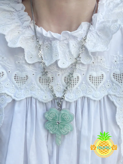 Lucky April Grass Key Pendant Necklace【s0000013939】