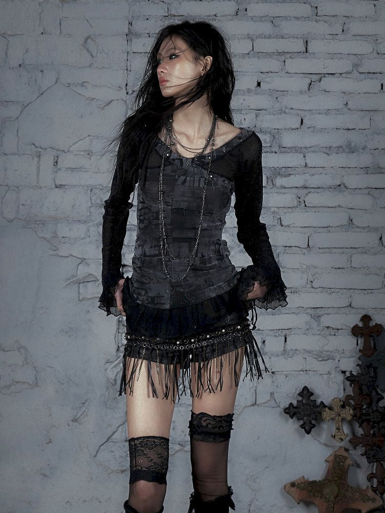 메쉬 스 플라이 싱 슬림 스트레치 긴 슬리브 티셔츠 [S0000011824]