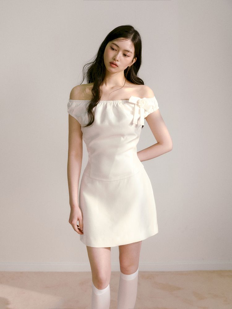 Satin Elastic One Shoulder Bowknot Waisted Dress【s0000013237】