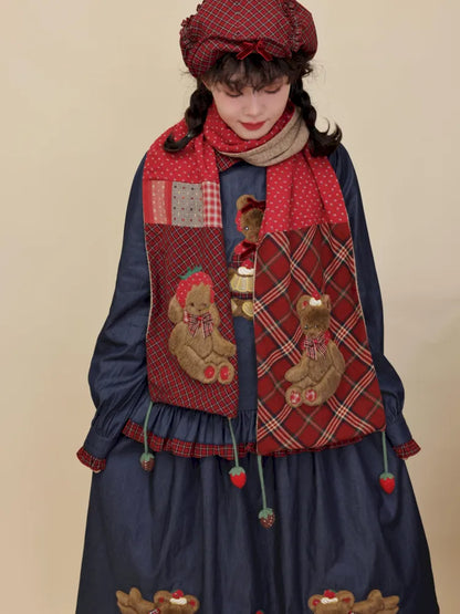 Strawberry-themed crochet scarf【s0000014175】