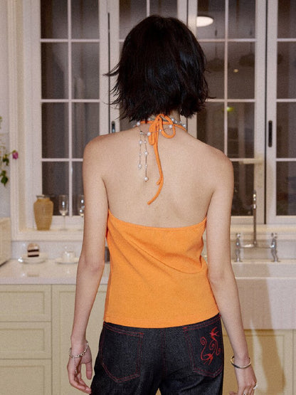 Floral Beaded Halterneck Camisole【s0000016657】