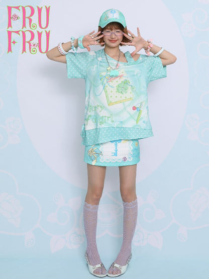 Lucky Clover Mint Shoulder T Shirt【s0000017454】