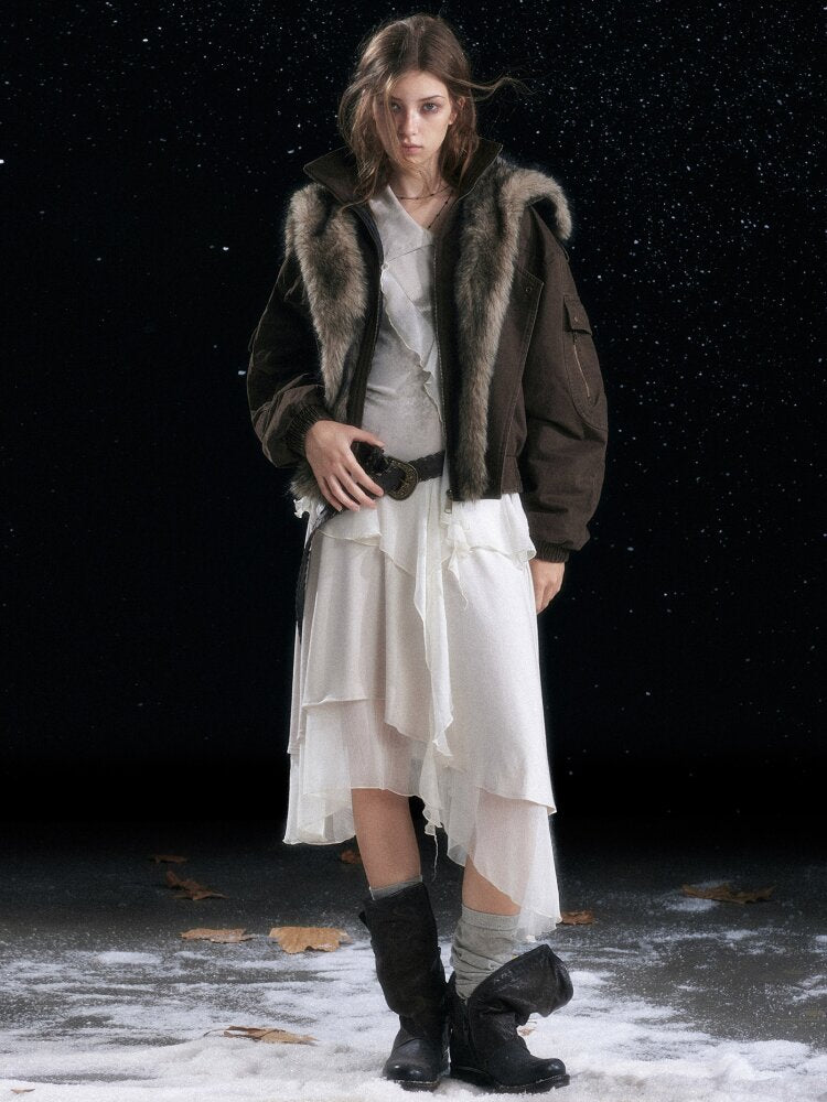 Smudged Print Ruffled Panel Dress【s0000015551】