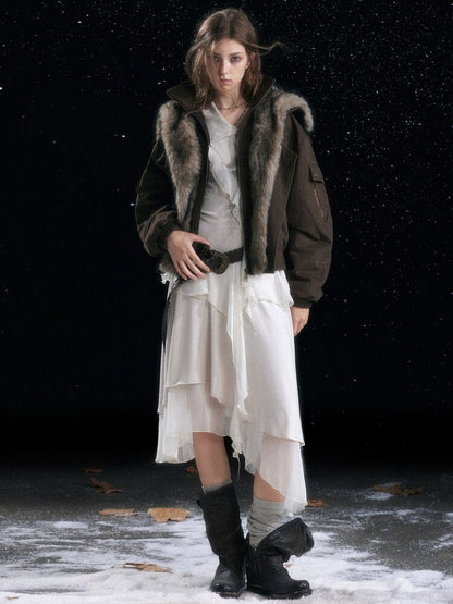 Smudged Print Ruffled Panel Dress【s0000015551】