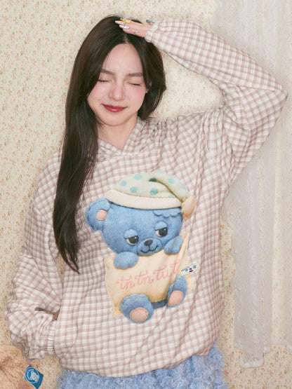 Sleep Bear Suede Hooded Sweatshirt【s0000014509】