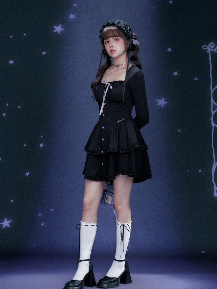 Black Purple Slim Cake Dress【s0000015473】