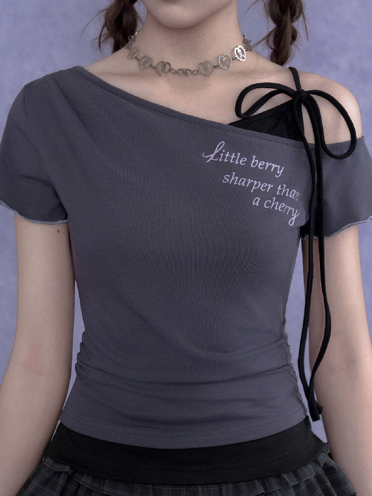 Cross-Shoulder Fake Two-Piece T-Shirt【s0000017683】