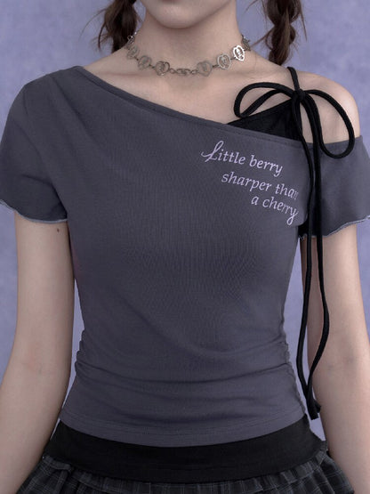 Cross-Shoulder Fake Two-Piece T-Shirt【s0000017683】