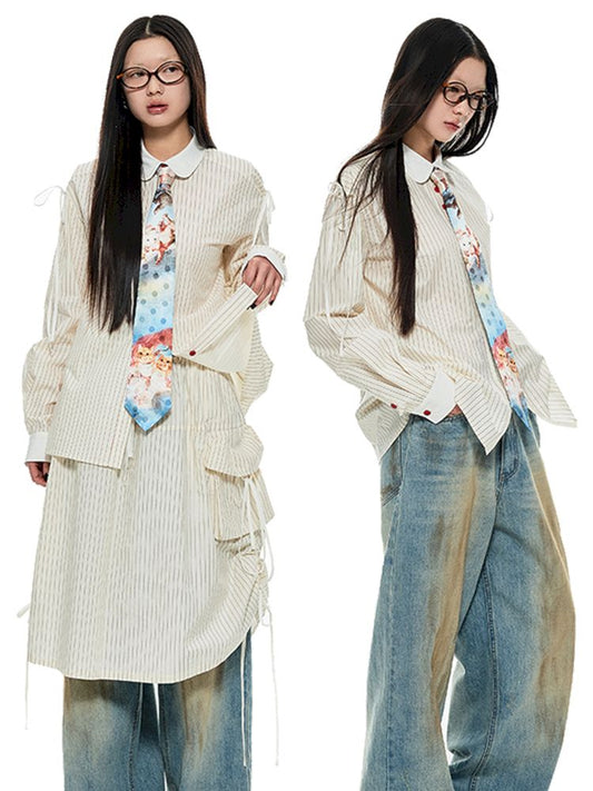 빨간색과 흰색 줄무늬 인형 칼라 셔츠 세트 [S0000006293]