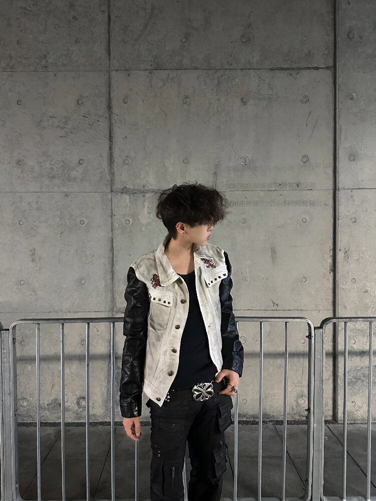 Distressed Denim Patchwork Pleated Jacket【s0000019270】