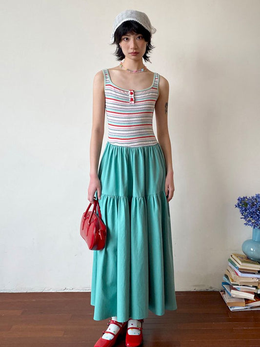 Patchwork A-line Vest Dress【s0000008820】