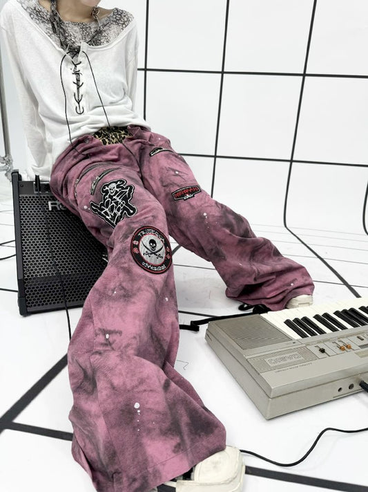 Punk double-waisted pink pants【s0000011686】