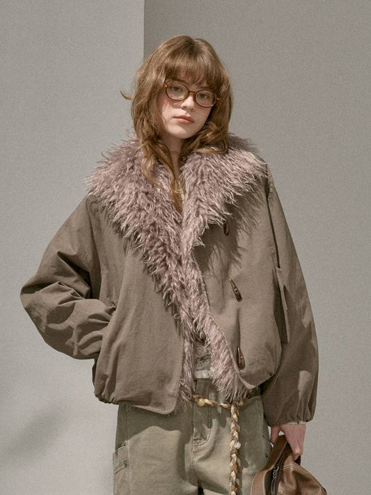 Fuzzy Collar Flower Bud Puffer Jacket【s0000014400】