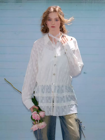 Waisted Lace Long Sleeve Blouse【s0000011680】