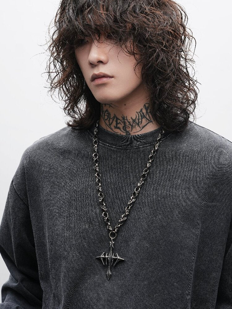 Castle Skull Heavy Retro Cross Necklace【s0000018994】