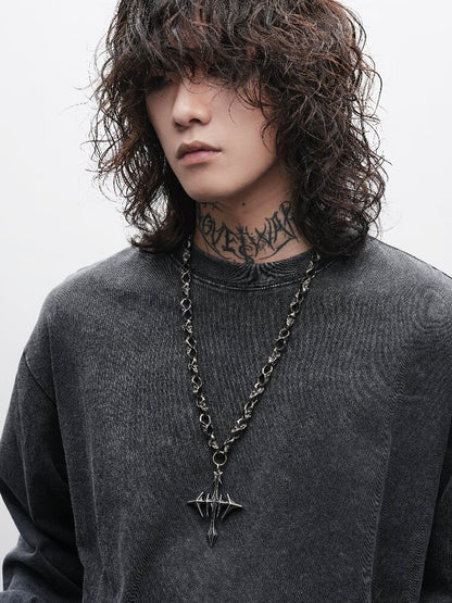 Castle Skull Heavy Retro Cross Necklace【s0000018994】